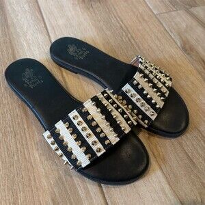 Camel Threads Womens Slide Sandals Black White Stripe Studded EU 40